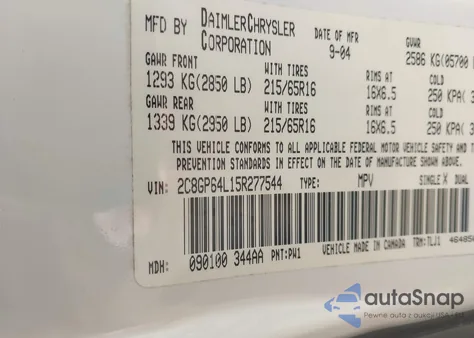 2005 Chrysler Town & Country Limited из США, поврежденный, VIN 2C8GP64L15R277544